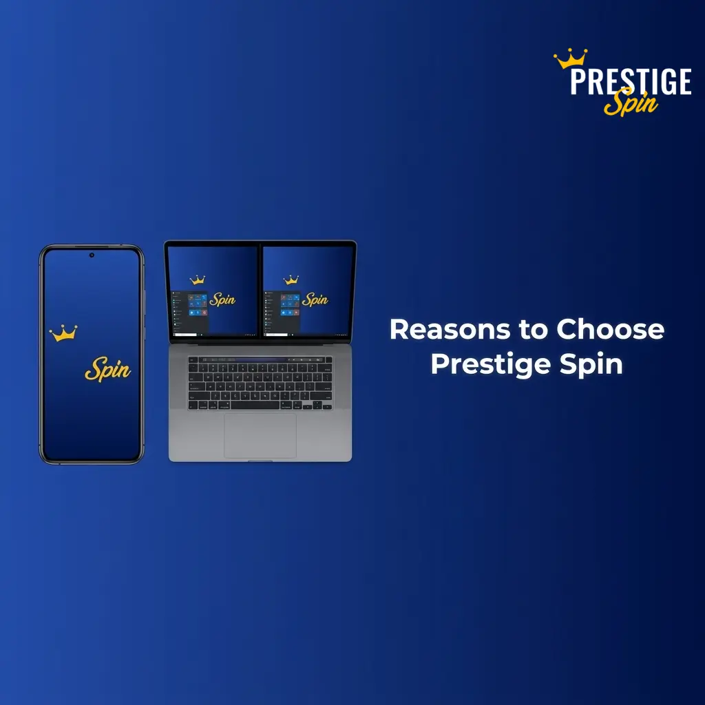 Prestige Spin platform showing sportsbook, casino games, and app features available to UK players