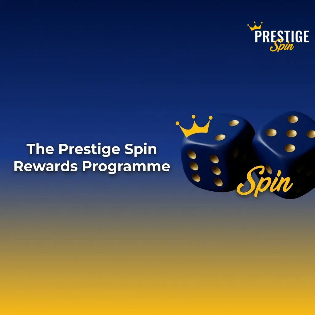Prestige Spin rewards programme showing welcome bonuses and recurring promotions across casino, sports, and eSports sections